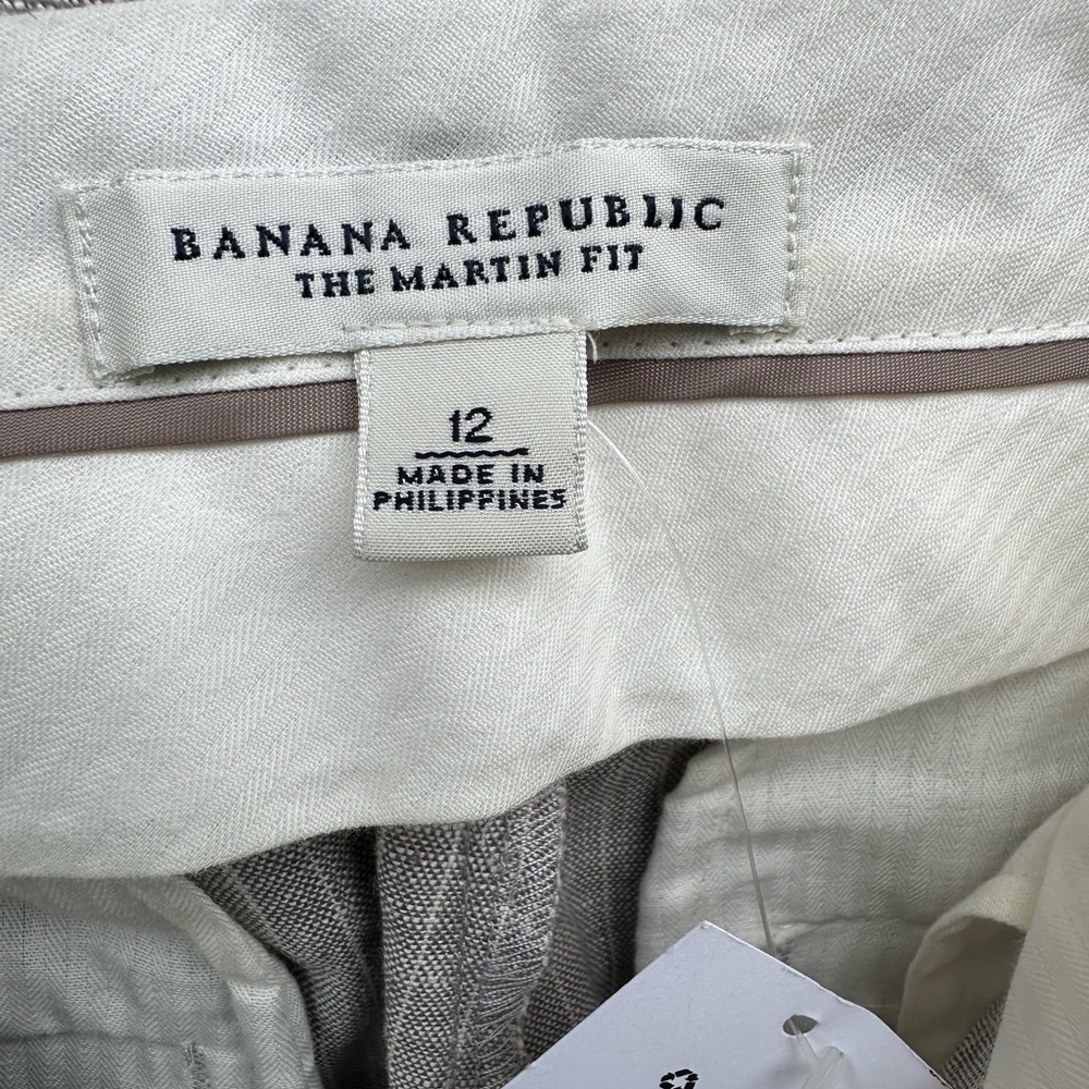 Banana Republic The Martin Fit Gray Pinstripe Dress Pants 100% Linen Size 12 - Picture 8 of 9